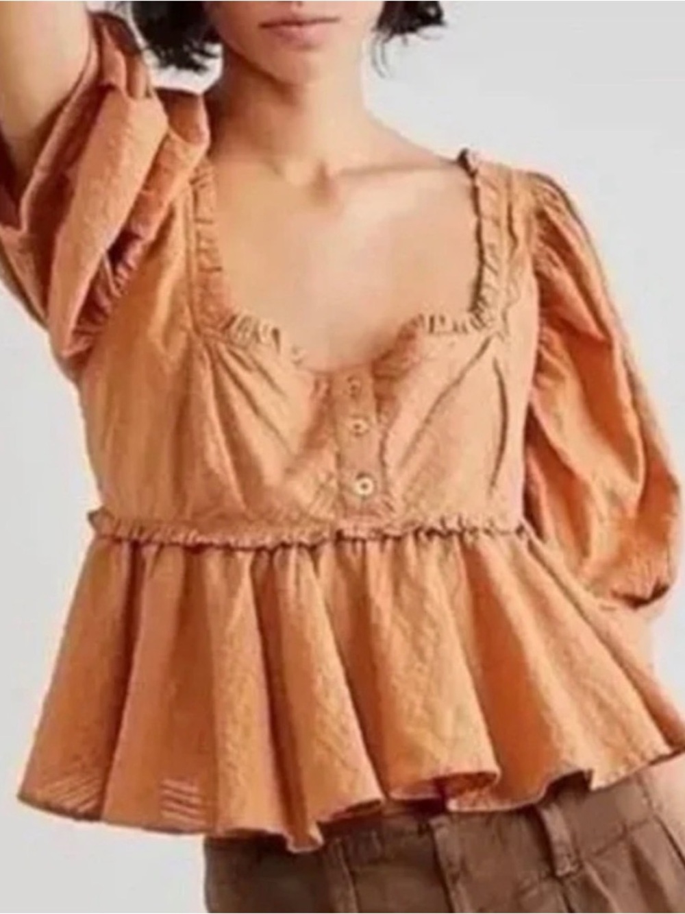 100% Cotton Free People Leave it to me Cropped Babydoll Puff Sleeve Ruffle XS